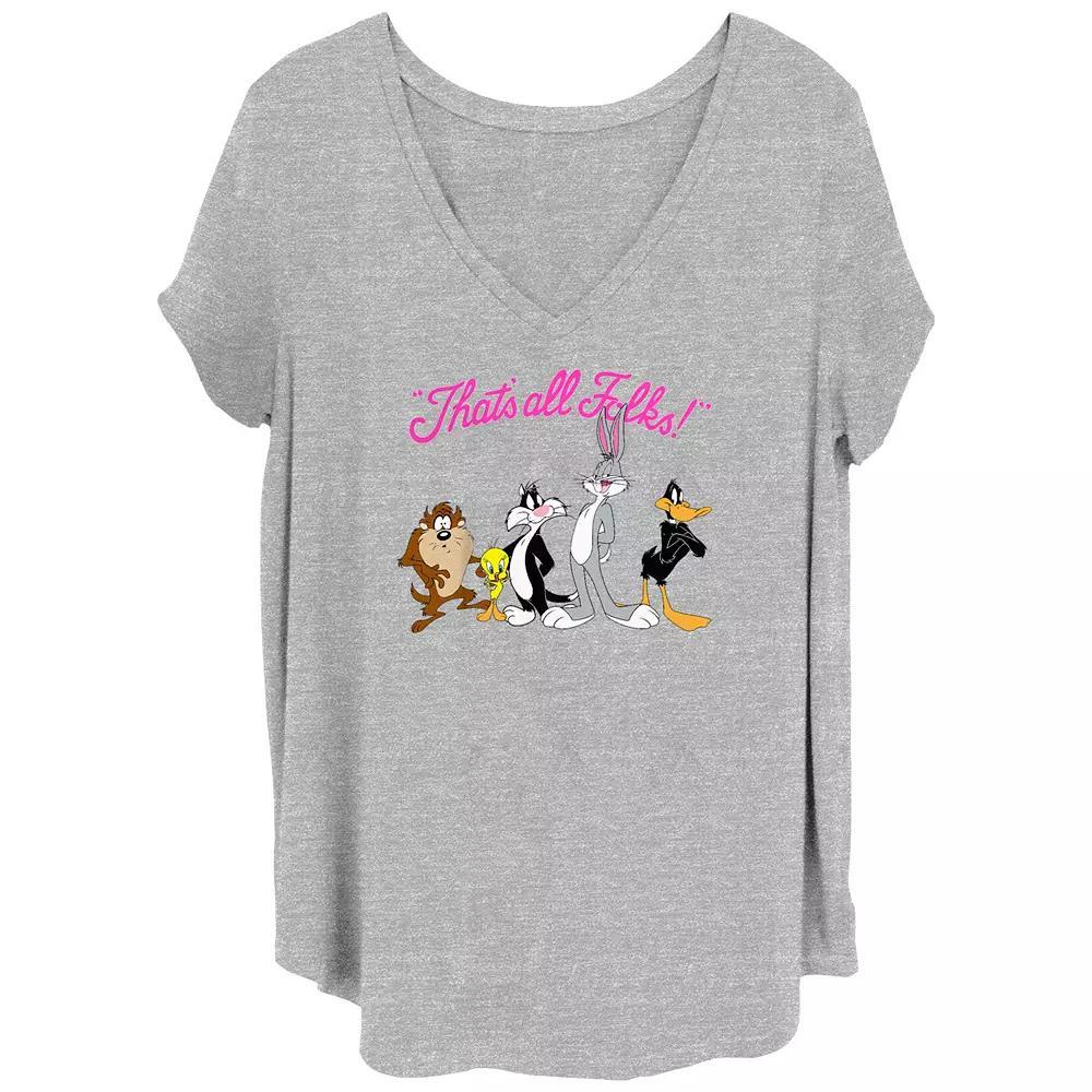 Juniors' Plus Size Looney Tunes That's All Folks Group Graphic Tee, Women's, Size: 4XL, Grey Gray Product Image