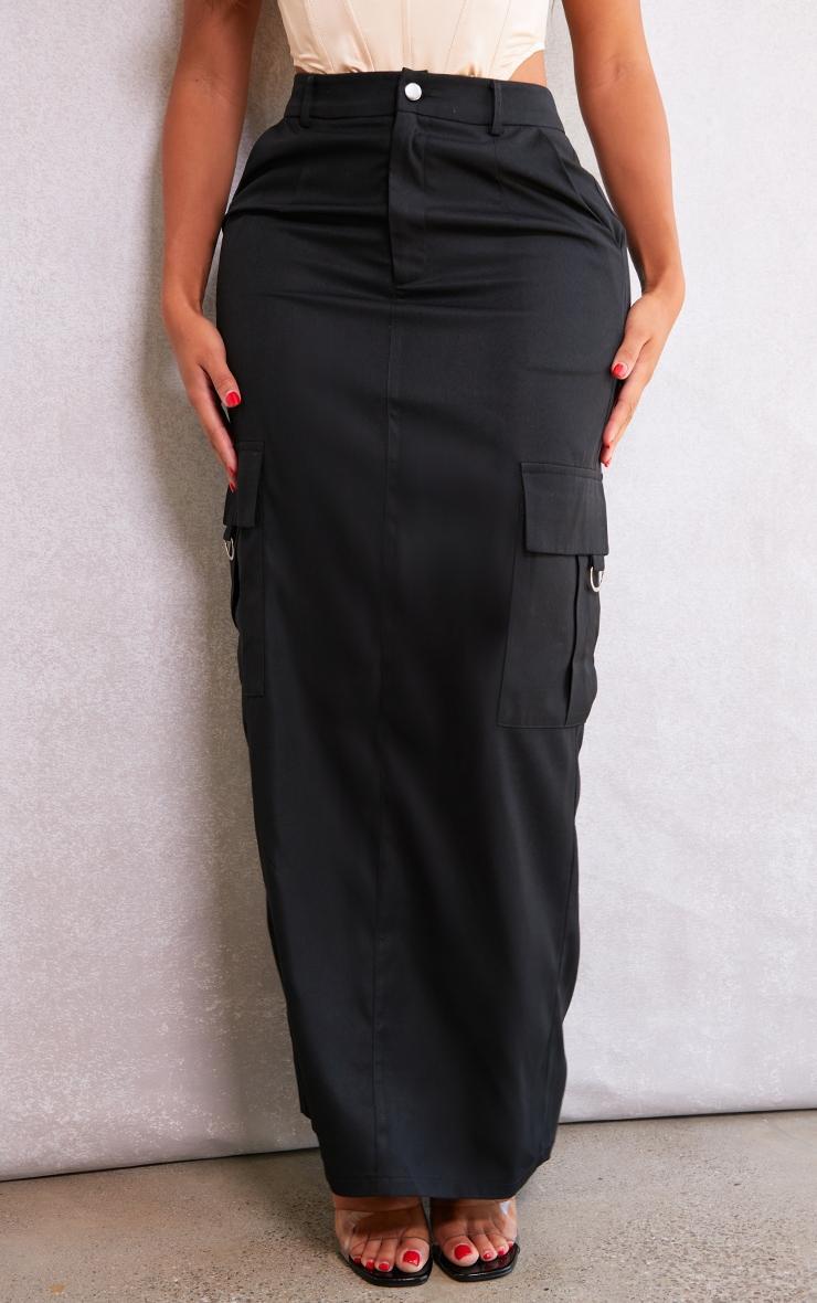 PRETTYLITTLETHING Shape Black Buckle Detail Cargo Maxi Skirt Product Image