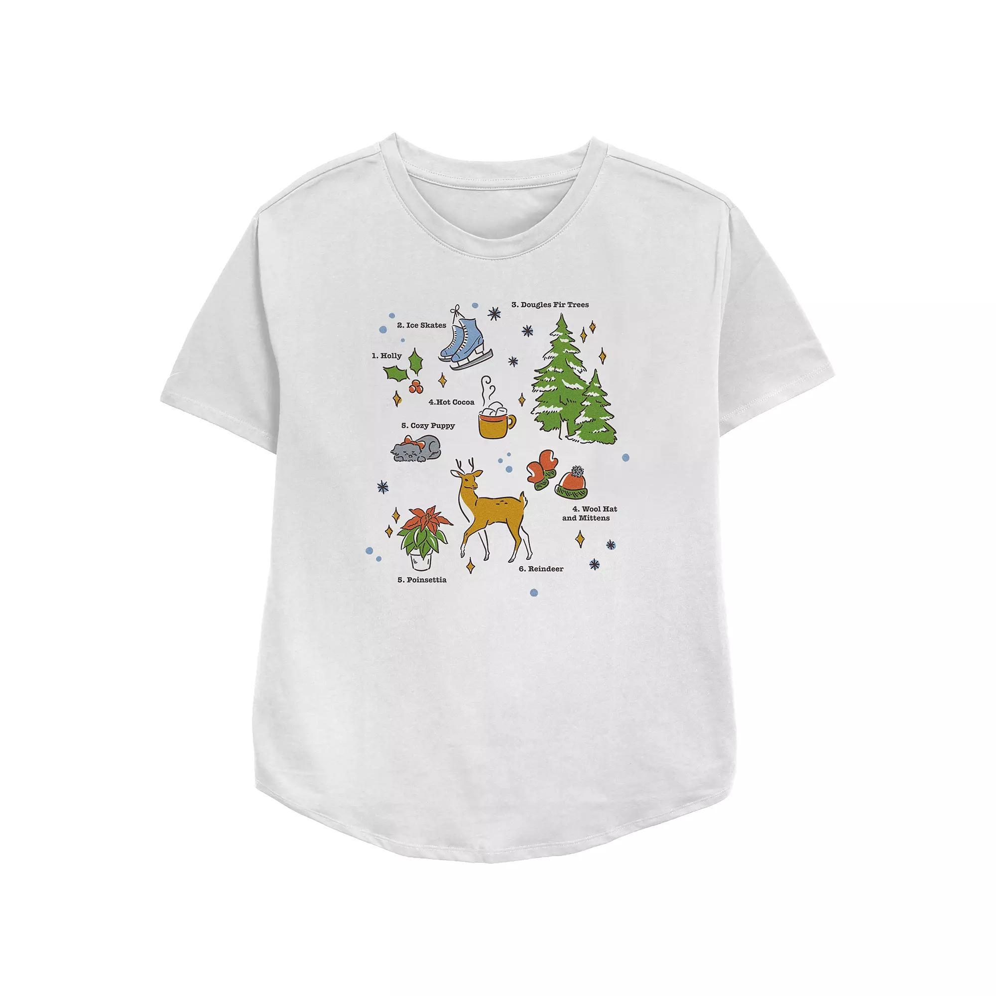 Women's Christmas Icons Spread Relaxed Fit Graphic Tee, Size: Small, White Product Image