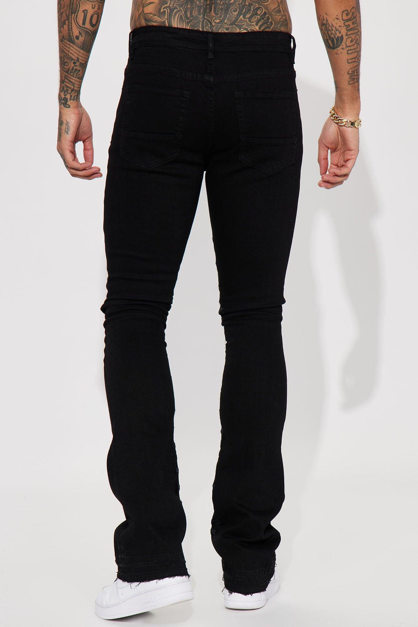 Ruthless Embroidered Stacked Skinny Flare Jeans - Black Product Image