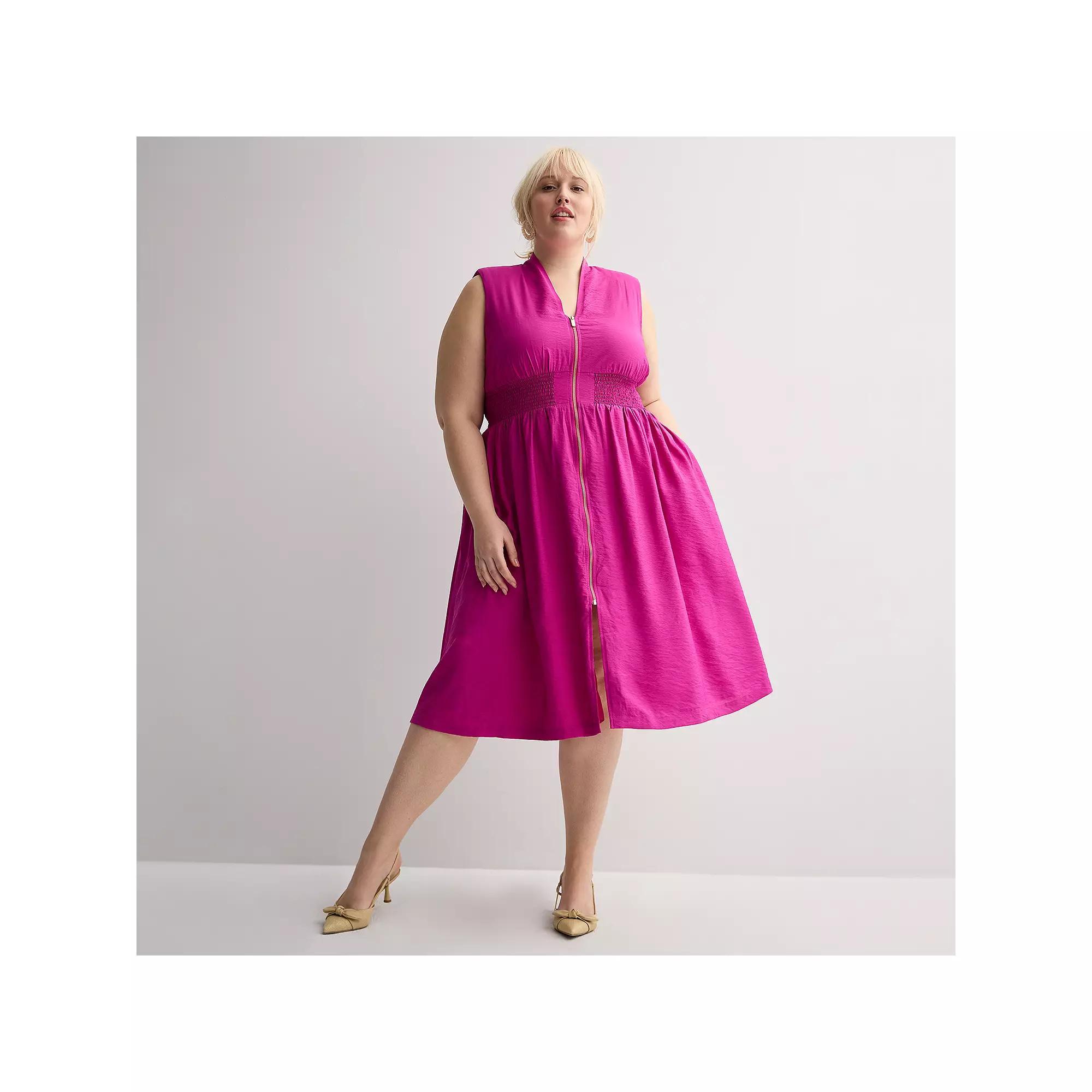 Plus Size Nine West Zip Front Midi Dress, Women's, Size: 3XL, Orchid Landscape Product Image
