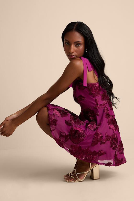 Truly Inspiring Plum Mesh Floral Applique Tie-Strap Mini Dress Product Image