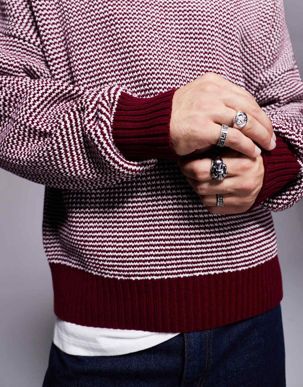 ASOS DESIGN oversized boxy fit knit crew neck sweater with texture pattern in brown Product Image