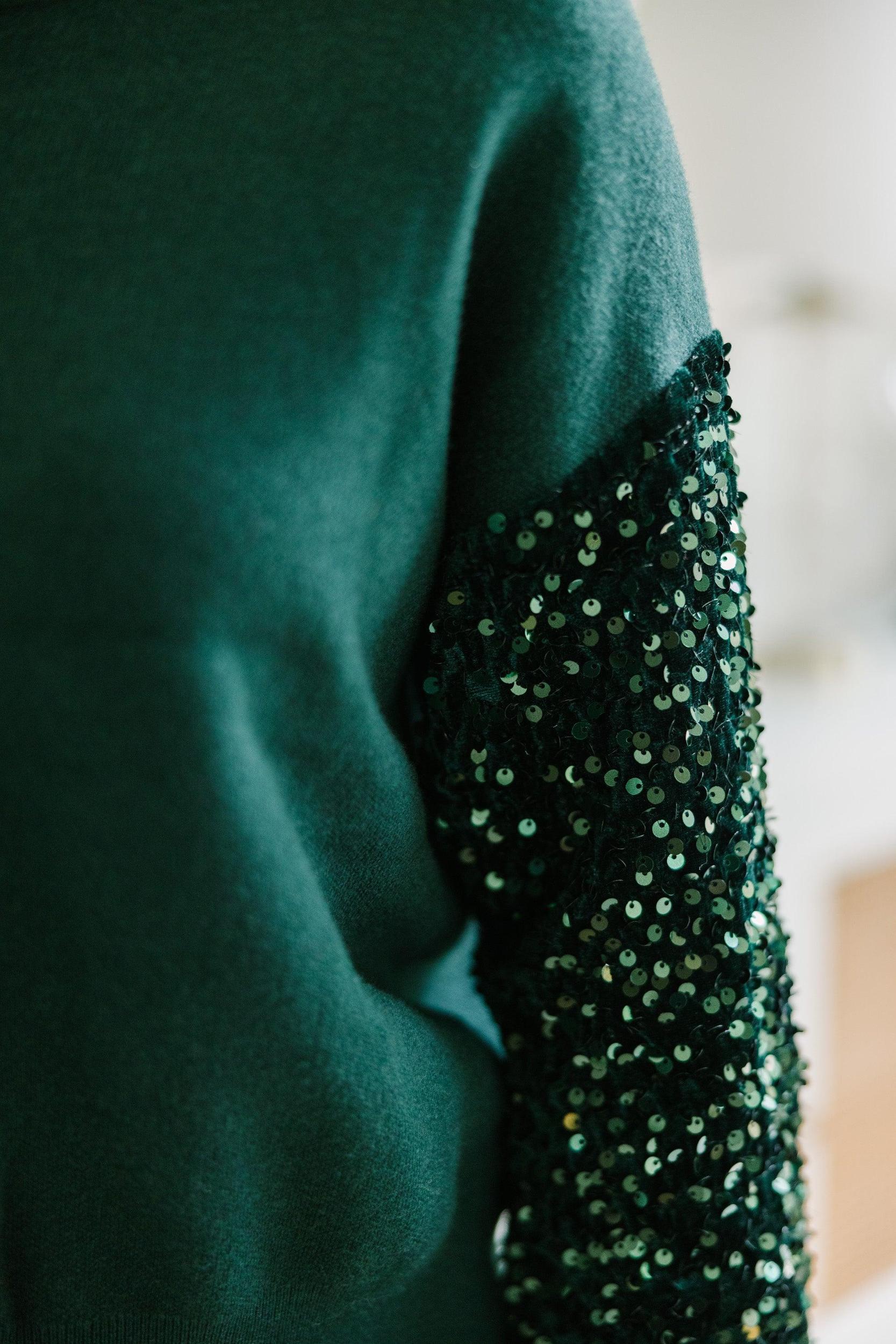 Don't Think Twice Emerald Green Sequin Sweater Female Product Image