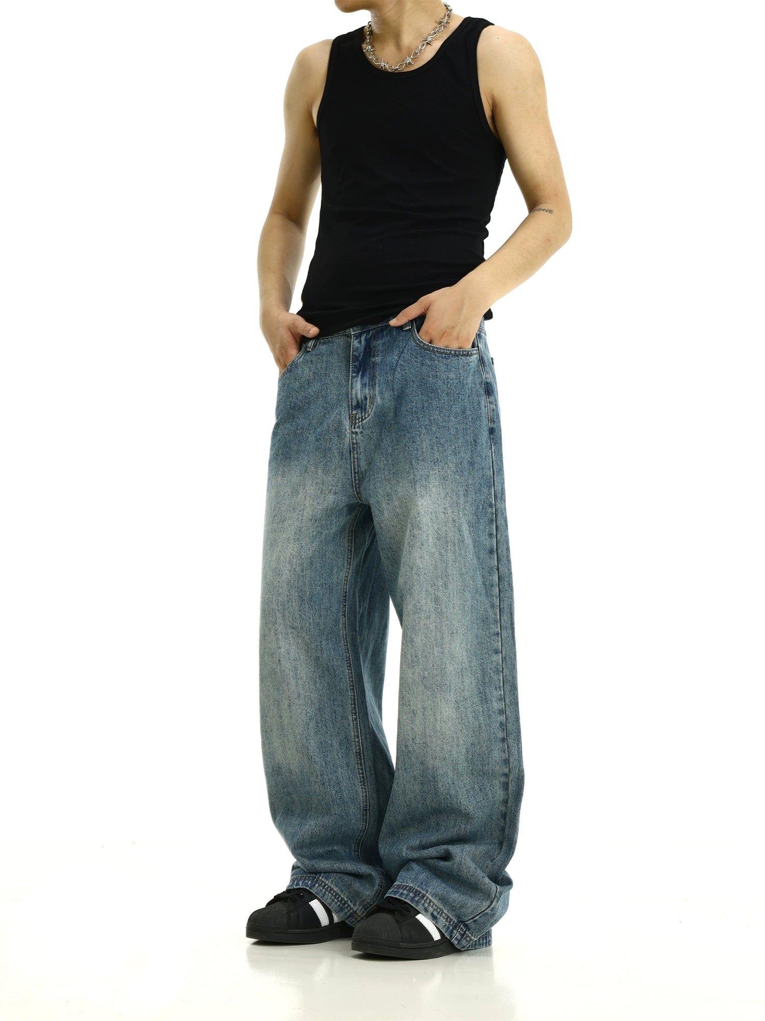 RT No. 11196 WASHED BLUE DENIM RELAX STRAIGHT JEANS Product Image