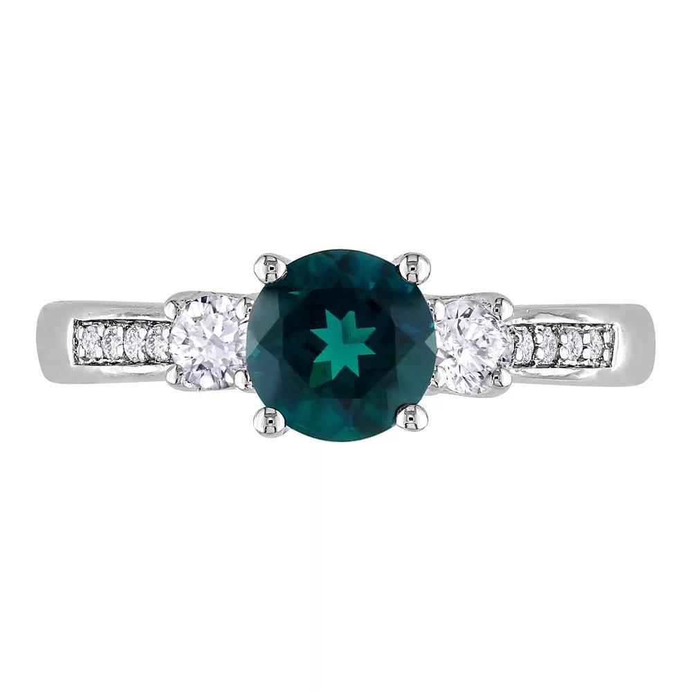 Stella Grace 10k White Gold Lab-Created Emerald, Lab-Created White Sapphire and Diamond Accent 3-Stone Ring, Womens Green Product Image