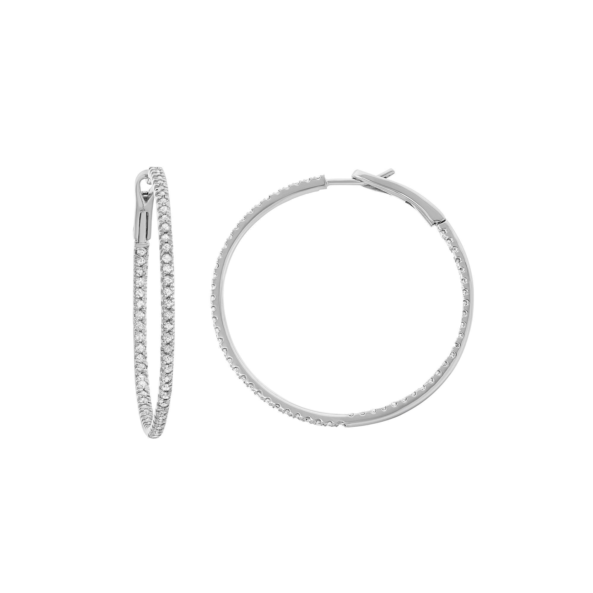 14k White Gold 1 Carat T.W. Diamond Inside Out Hoop Earrings, Women's Product Image