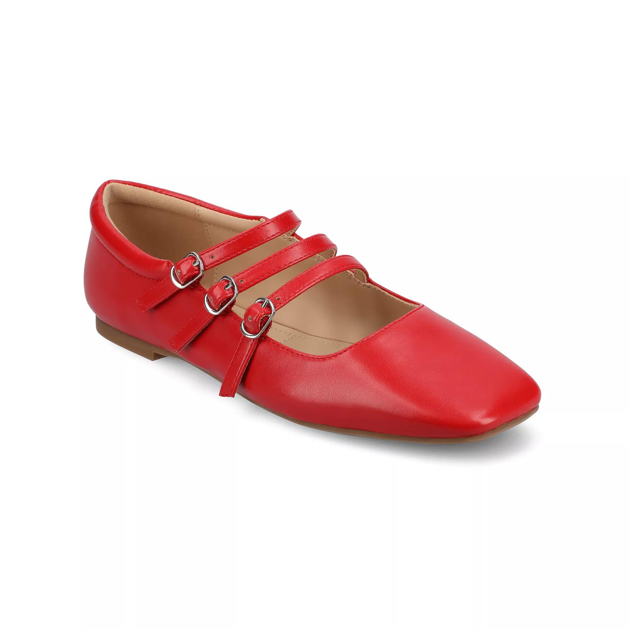 Journee Darlin Women's Tru Comfort Foam Multi Strap Square Toe Flats, Size: 12, Red Product Image