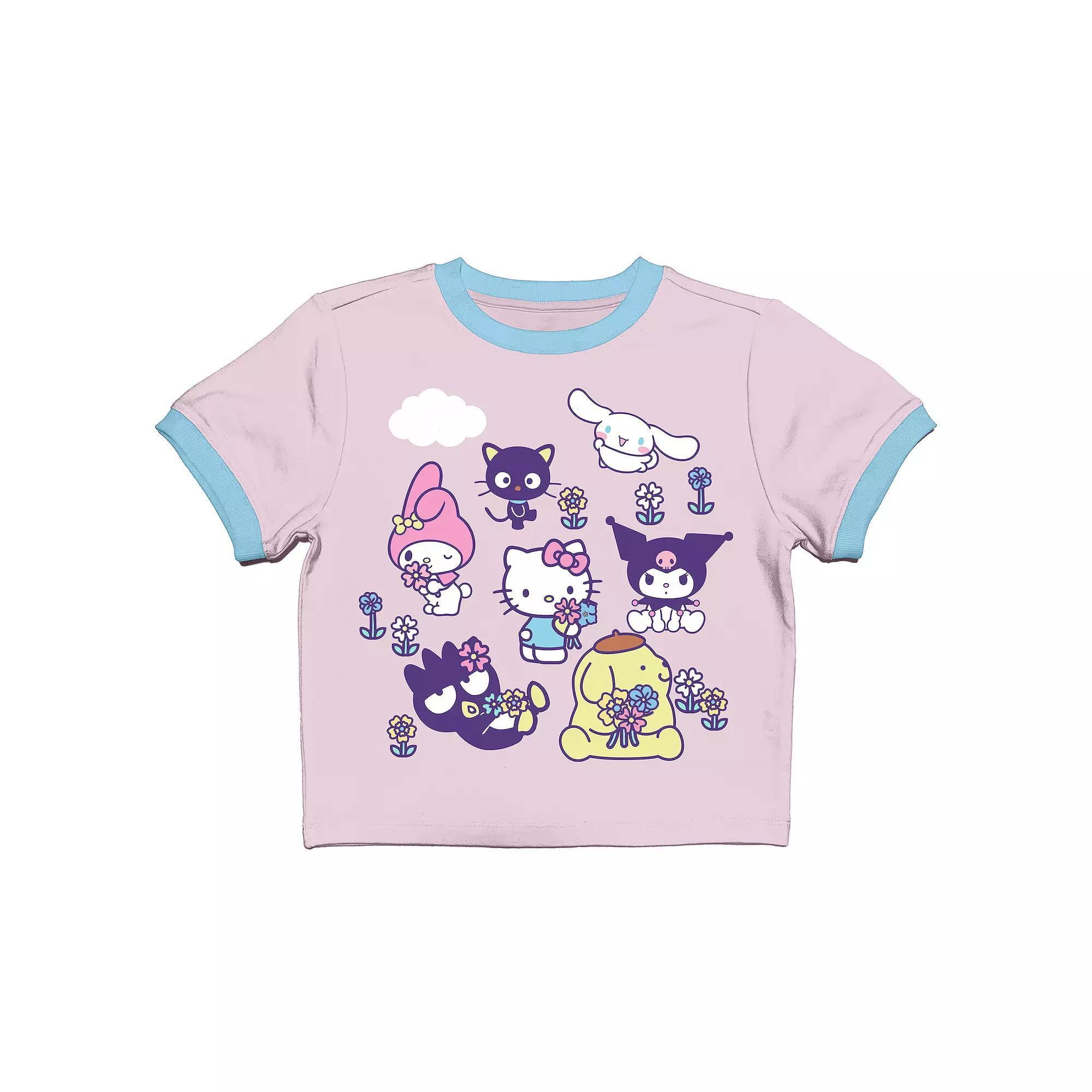 Juniors' Hello Kitty & Friends Smell the Flowers Baby Graphic Tee, Women's, Size: Large, Pink Product Image