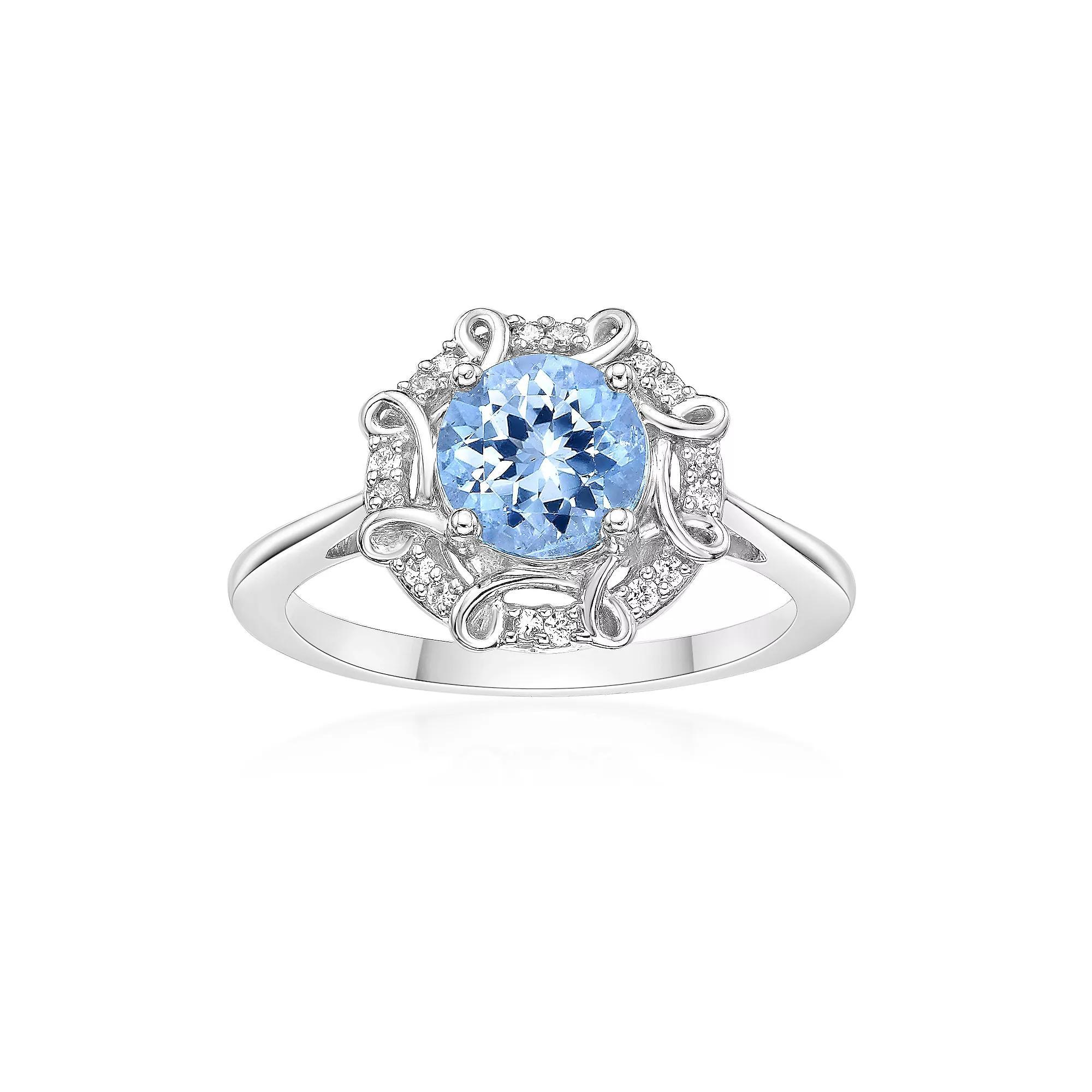 Gemminded 10k White Gold Aquamarine & 1/10 Carat T.W. Diamond Ring, Womens Product Image