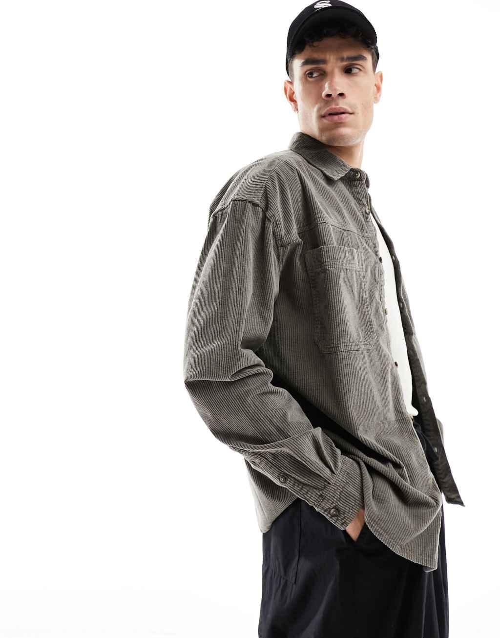 ASOS DESIGN 90s oversized snow wash cord shirt with frayed seams Product Image