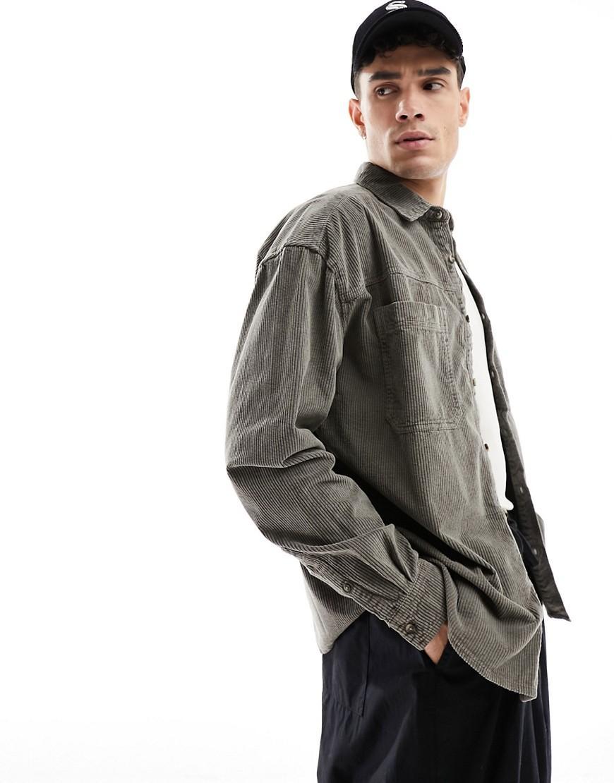 ASOS DESIGN 90s oversized snow wash cord shirt with frayed seams Product Image