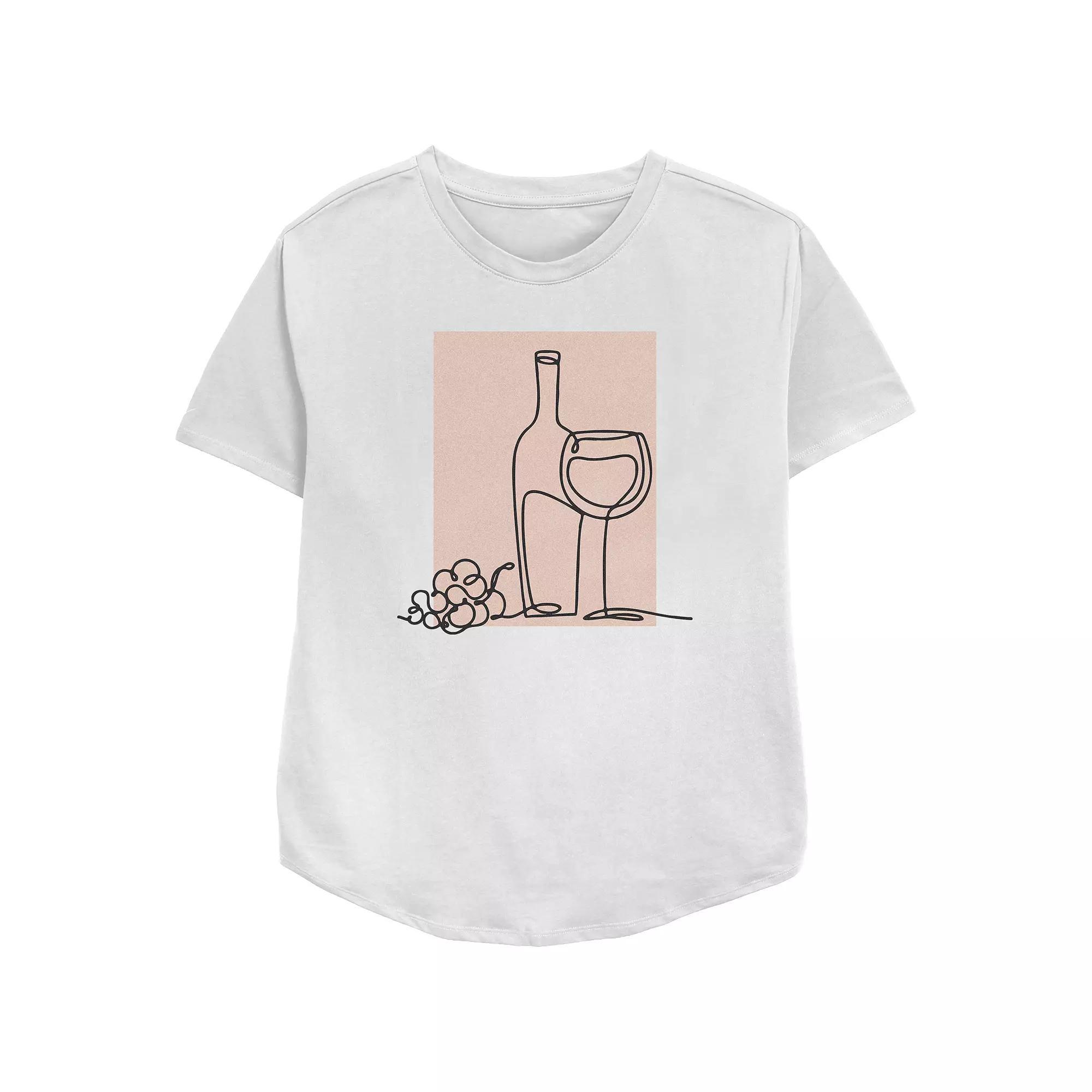Women's Wine Glass Grapes Silhouette Relaxed Fit Graphic Tee, Girl's, Size: Large, White Product Image