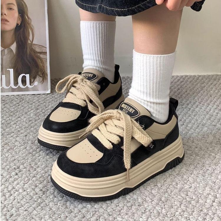 Two Tone Lettering Platform Sneakers Product Image