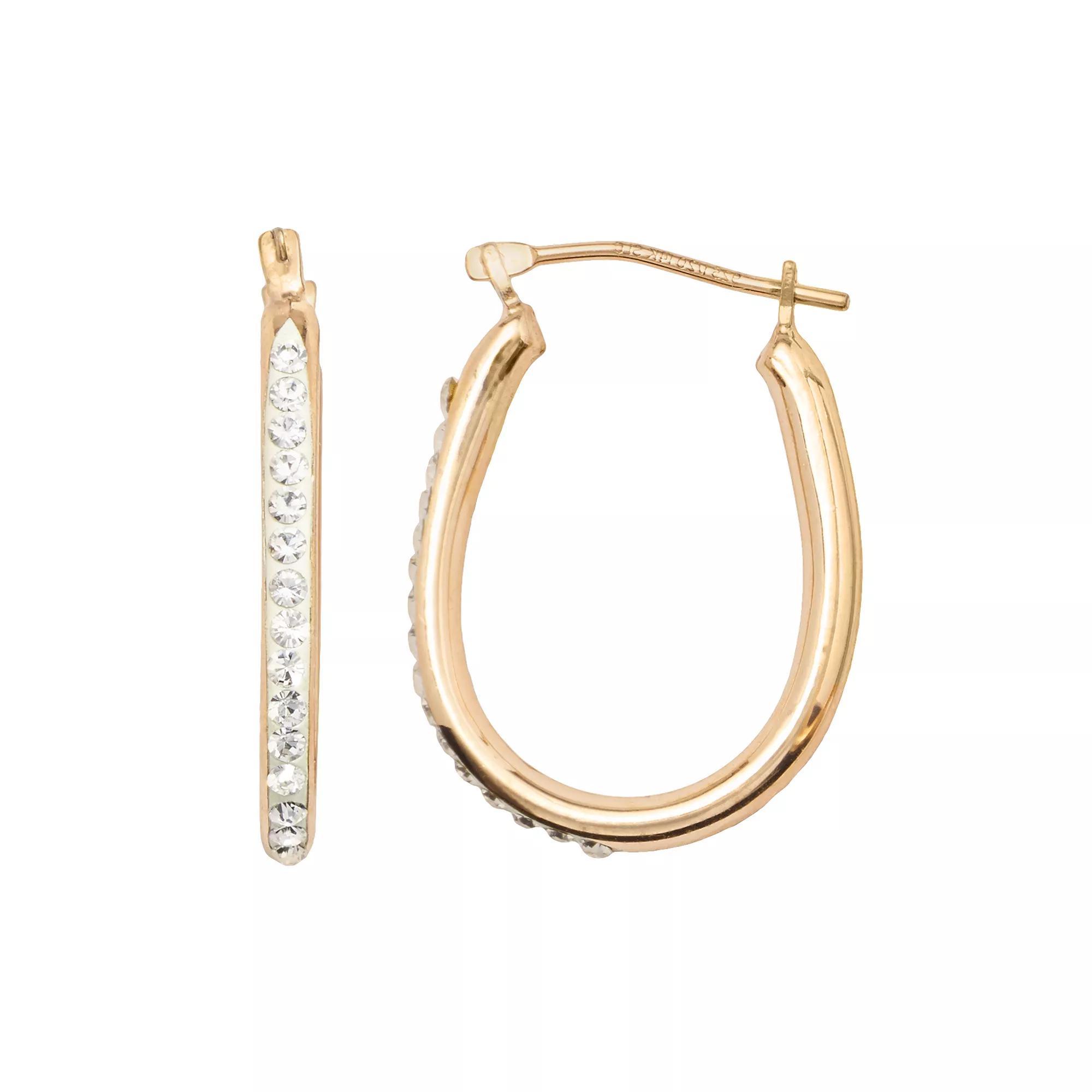 14k Gold-Bonded Sterling Silver Crystal U-Hoop Earrings, Women's, 14kt Yellow Gold Product Image