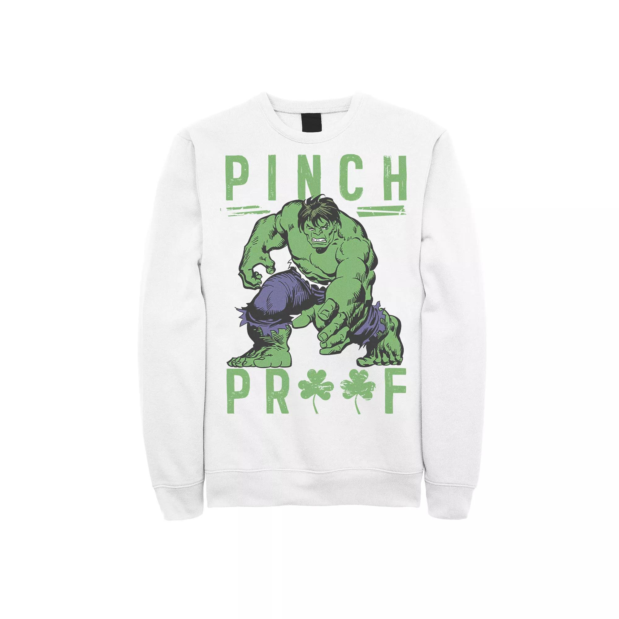 Men's Marvel St. Patty's Vintage Hulk Pinch Proof Graphic Fleece Pullover, Size: 3XL, White Product Image