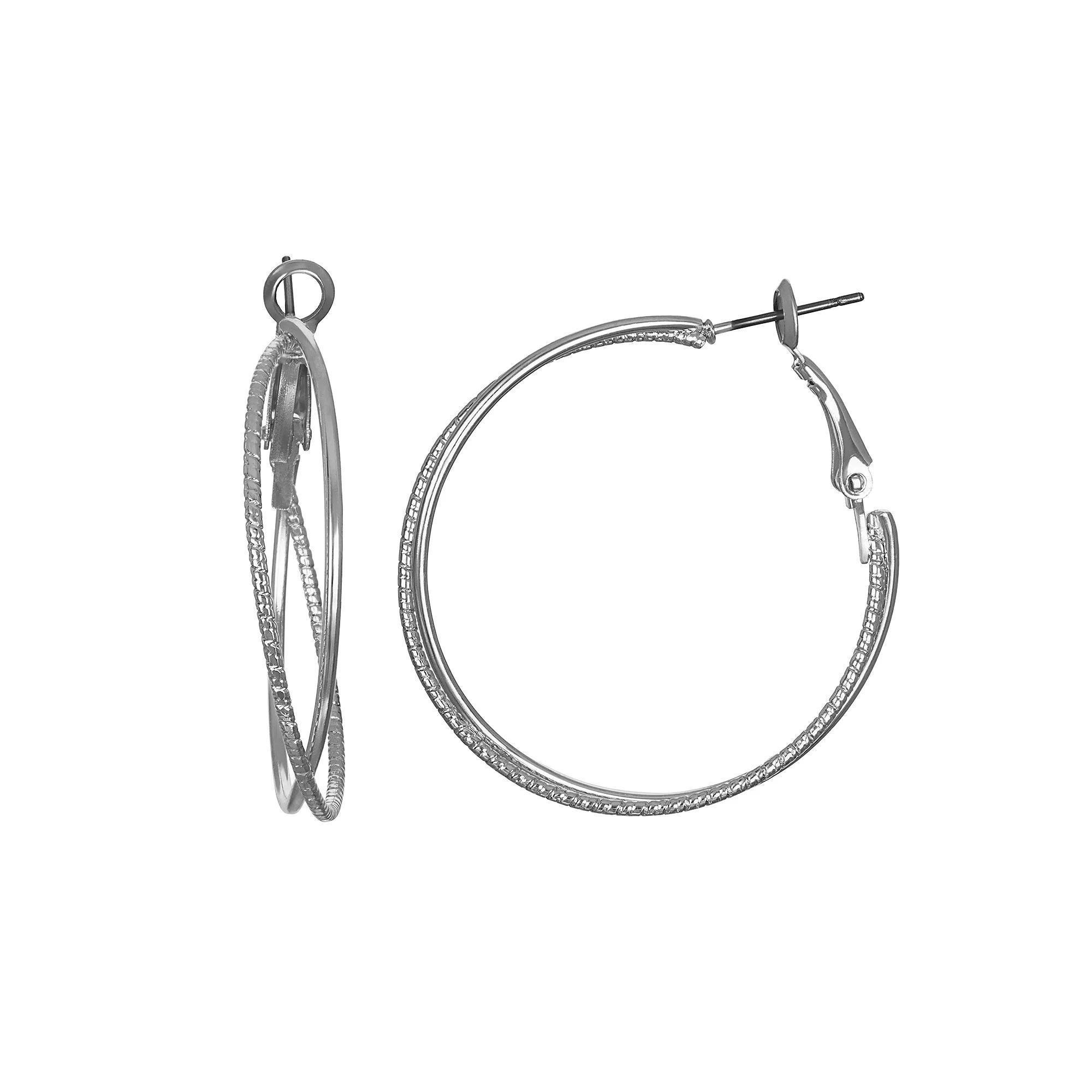 LC Lauren Conrad Criss-Cross Hoop Earrings, Women's, Silver Tone Product Image