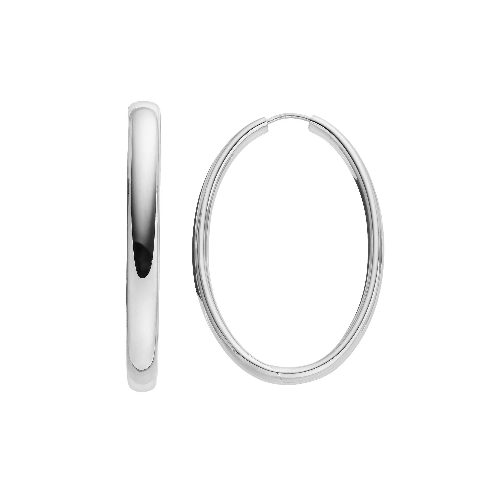 Sterling Silver Oval Hoop Earrings, Women's, White Over Silver Product Image
