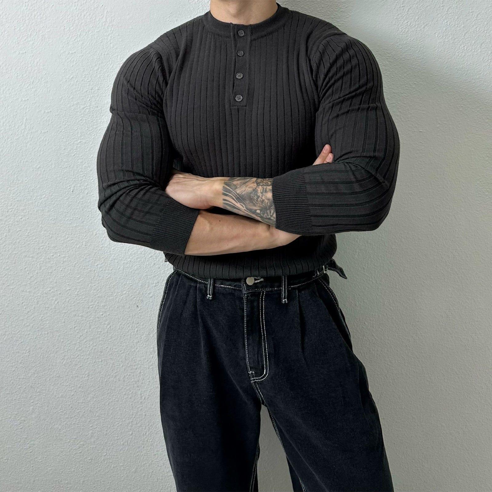 RT No. 10559 VERTICAL KNIT HENRY COLLAR LONGSLEEVE SHIRT Product Image