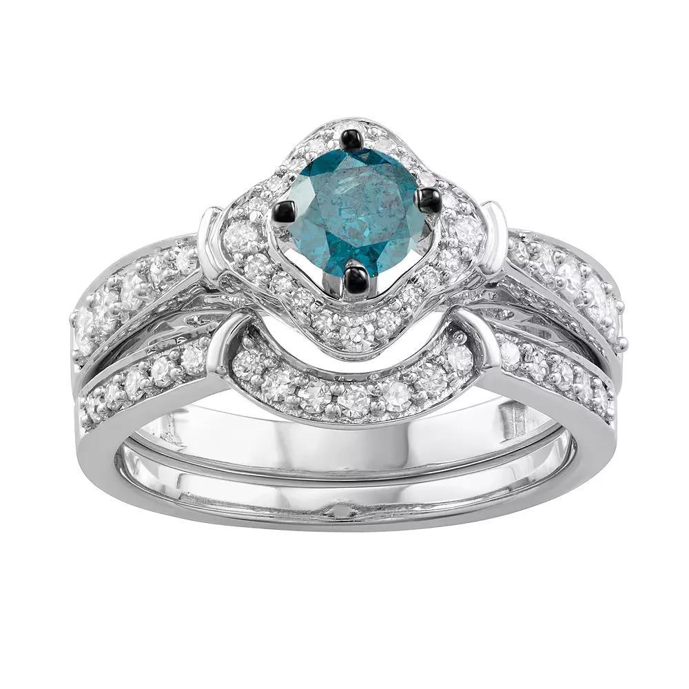 14k White Gold 1 Carat T.W. Blue & White Diamond Engagement Ring Set, Women's, Size: 6, 14k Whgold Product Image