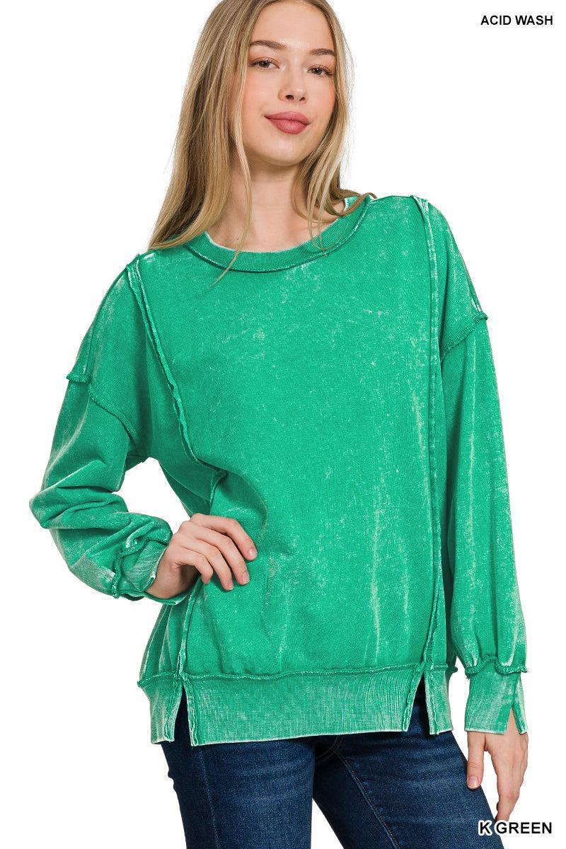 French Terry Split Cuff Sweatshirt- Mocha Product Image