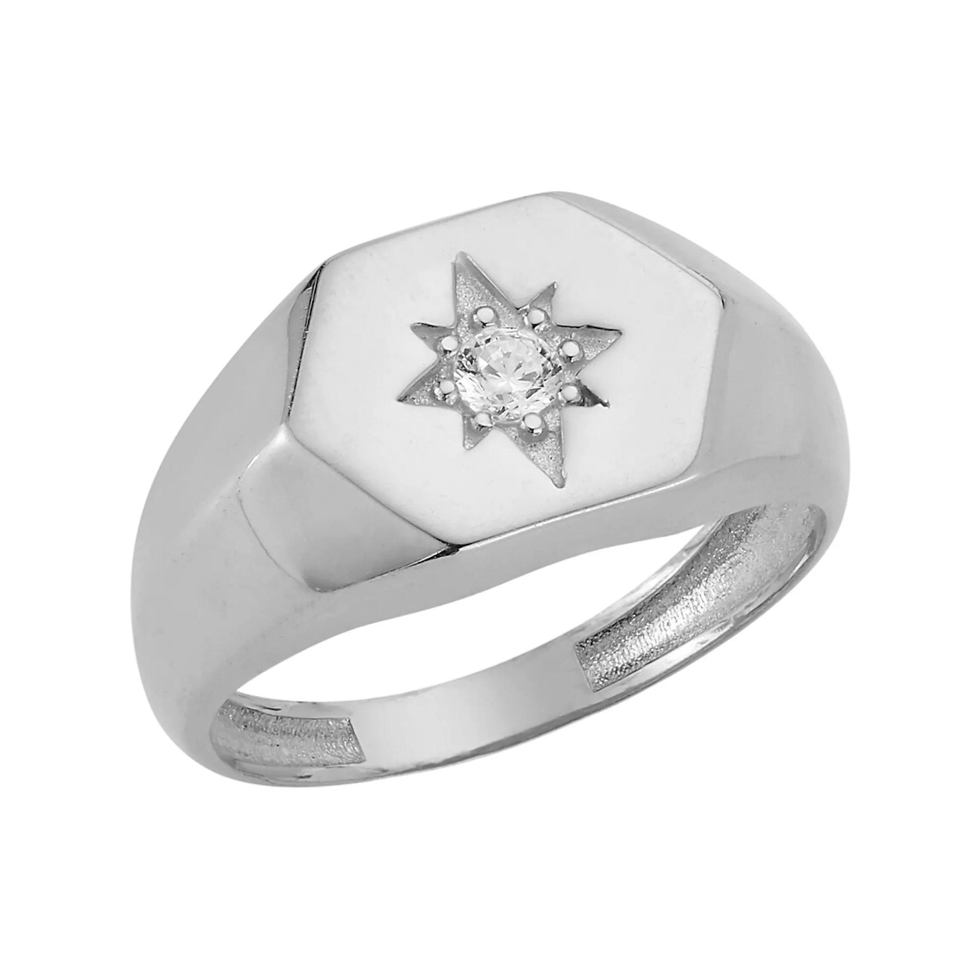 Sunkissed Sterling Cubic Zirconia North Star Signet Ring, Women's, Size: 6, Silver Tone Product Image
