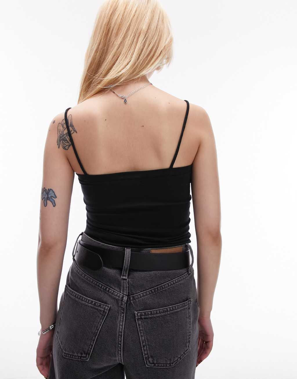 Topshop Petite spaghetti strap tube top in black Product Image