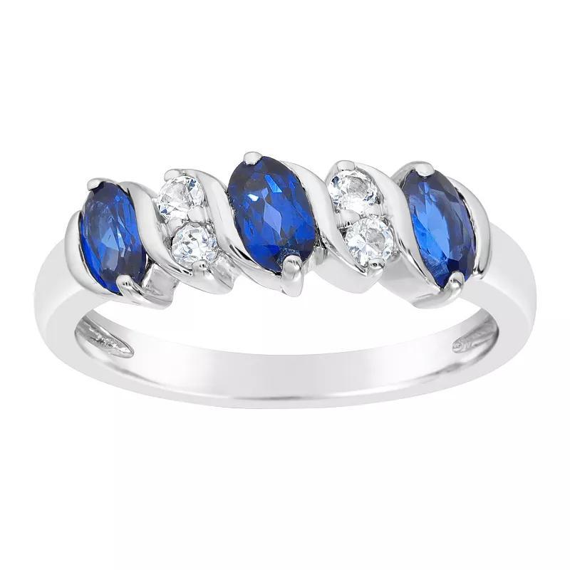 Gemminded Sterling Silver Lab-Created Sapphire & Lab-Created White Sapphire Ring, Womens Product Image