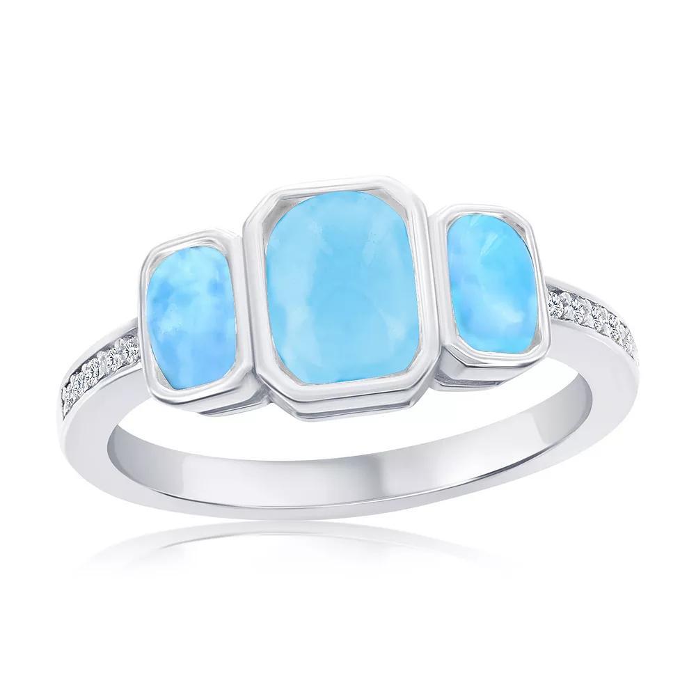 Nautica Rocks Sterling Silver Rectangle Larimar & Cubic Zirconia Ring, Women's, Size: 7 Product Image