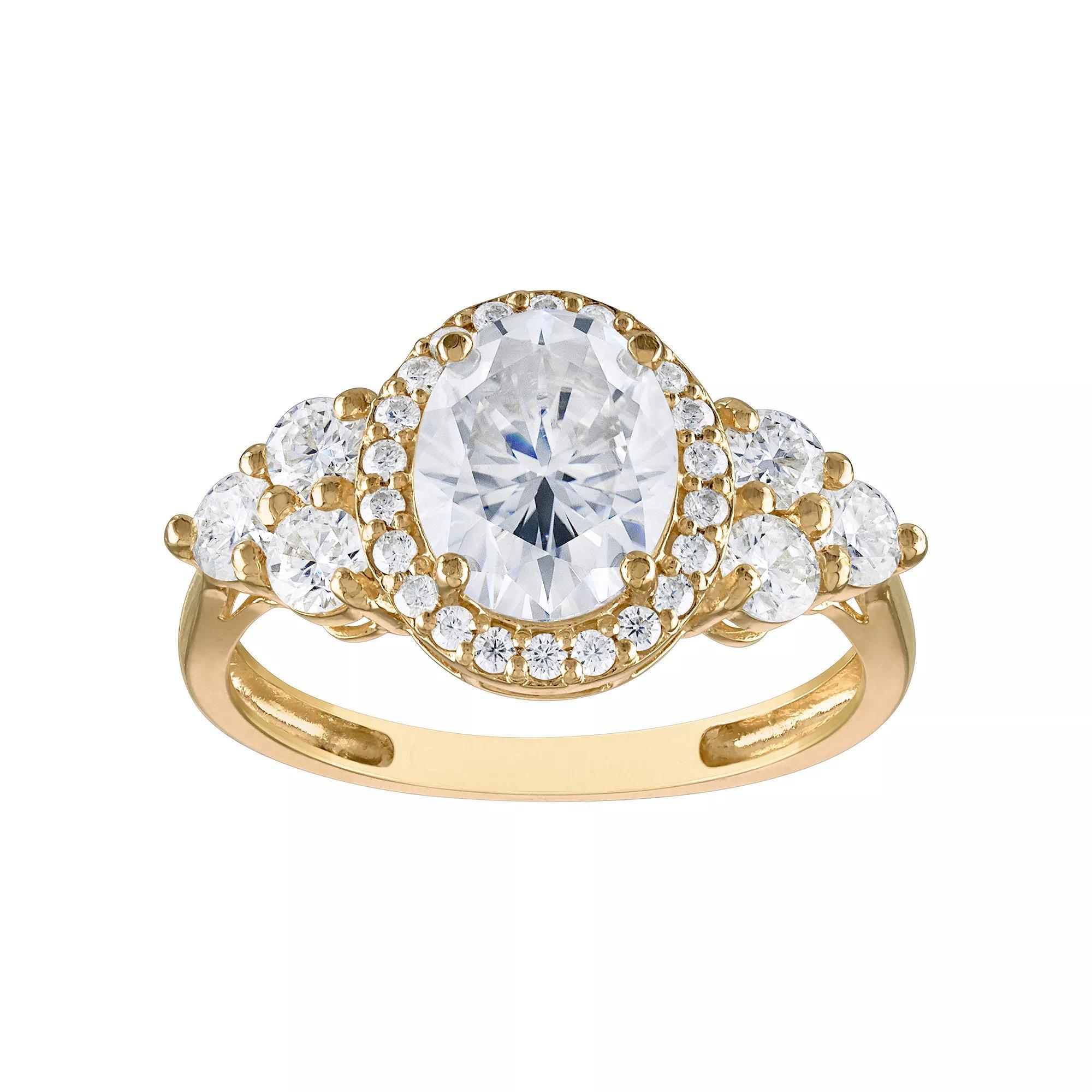 White Lotus 10k Gold 3 1/4 Carat T.W. Lab-Created Moissanite Art Deco Engagement Ring, Women's, Size: 5 Product Image