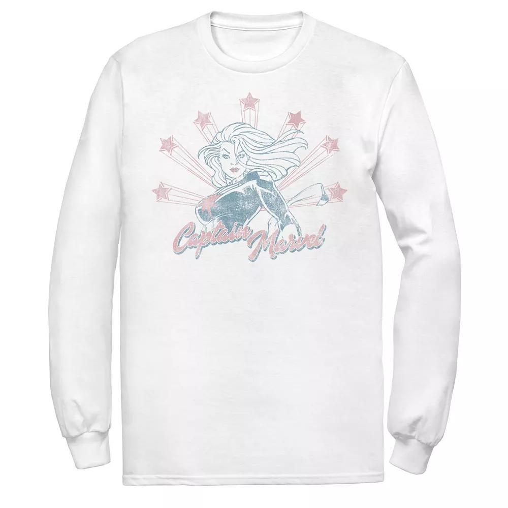 Men's Captain Marvel Stars Distressed Portrait Tee, Size: XL, White Product Image