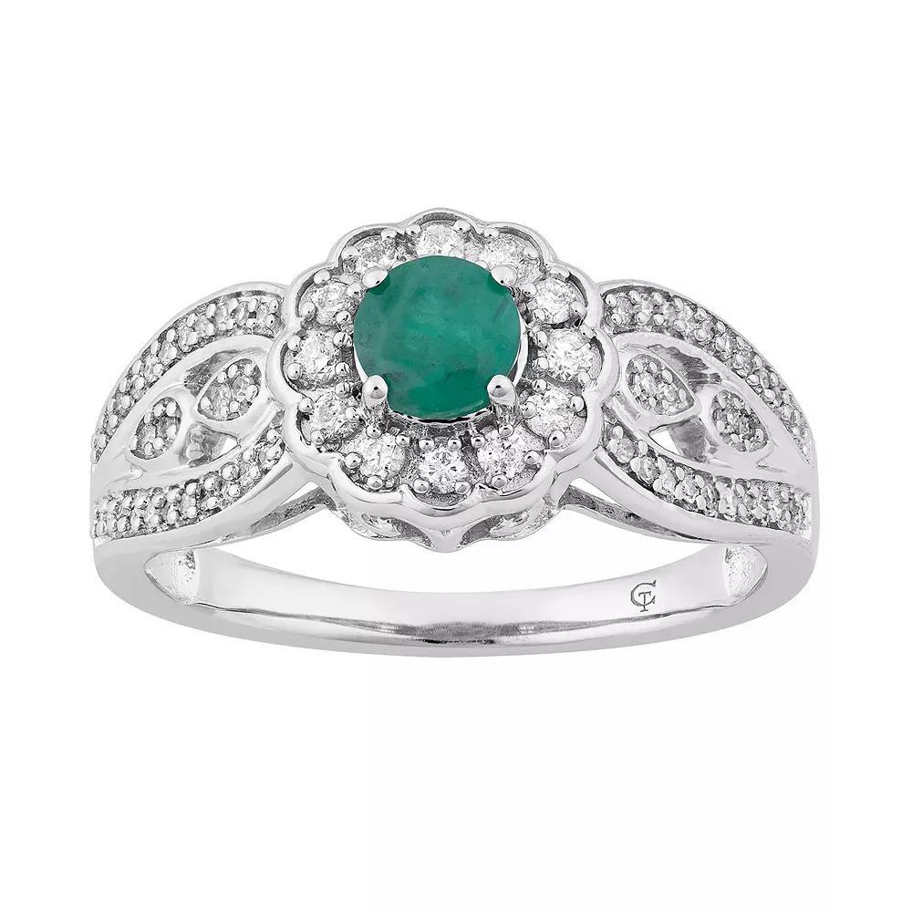 10k Gold Emerald & 1/3 Carat T.W. Diamond Tiered Flower Ring, Women's, Size: 7, 10k Whgold Product Image