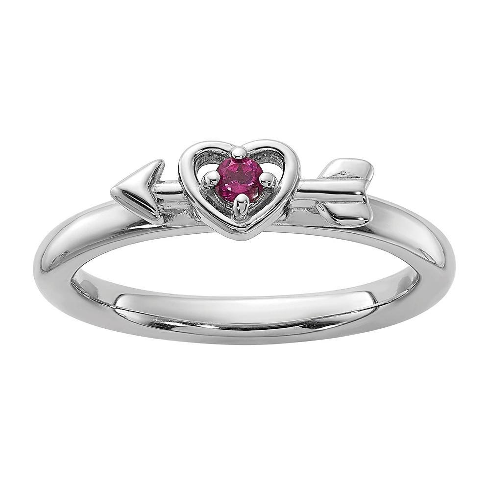 Stacks & Stones Sterling Silver Stackable Gemstone Heart with Arrow Ring, Women's, Size: 10, Red Product Image