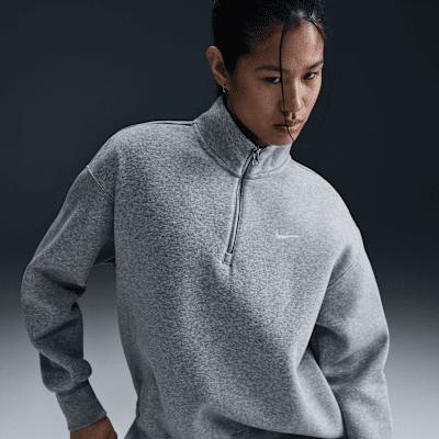 Nike Women's Sportswear Phoenix Fleece Oversized Quarter-Zip Sweatshirt in Grey/Dark Grey Heather Size 2XL Cotton/Polyester/Fleece Product Image