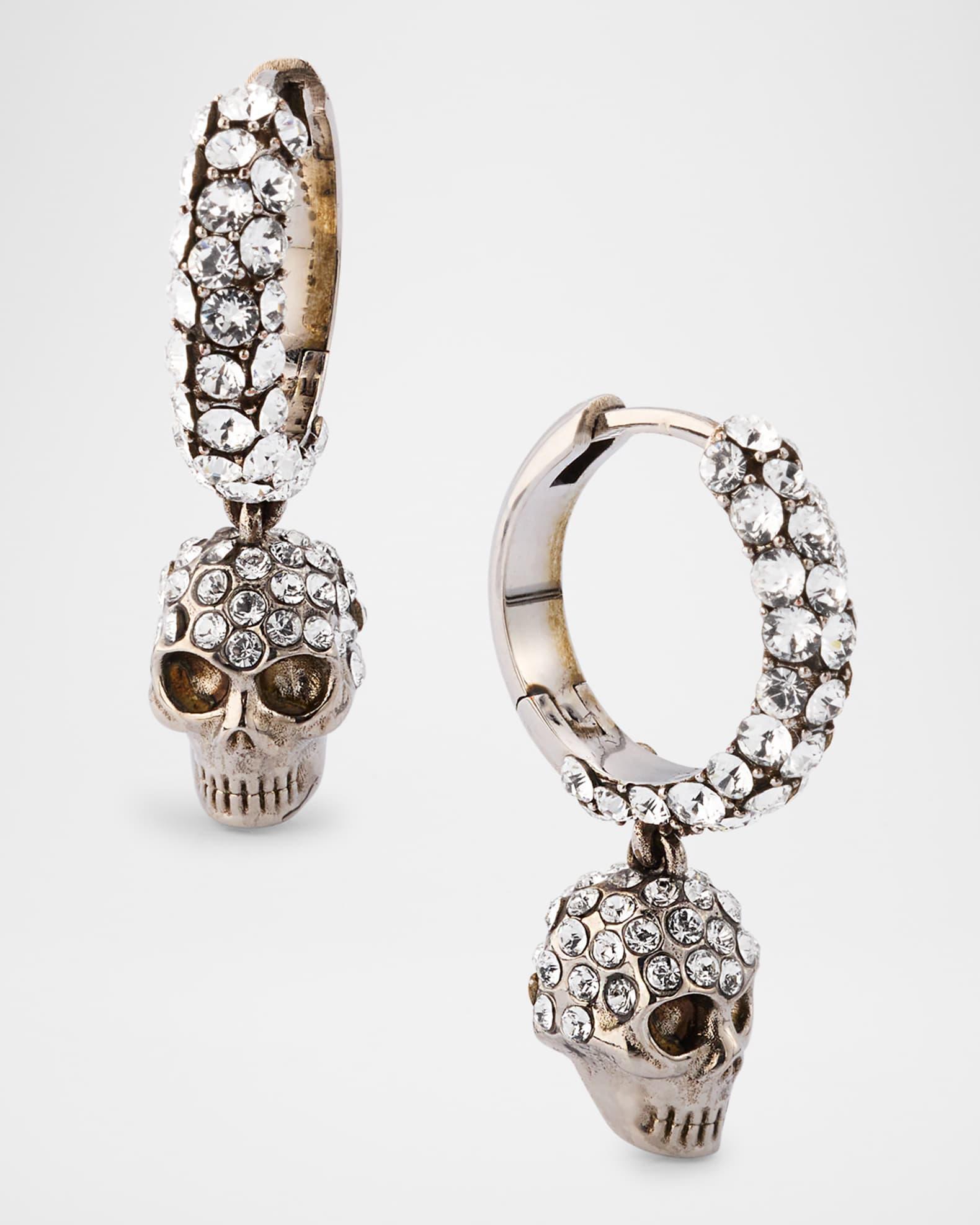Pave Skull Hoop Earrings, Silver Product Image