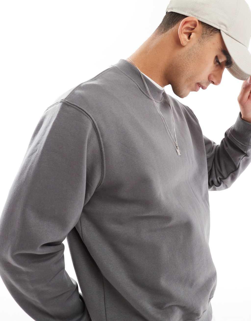 Jack & Jones oversized 400gsm heavyweight crew neck sweater in dark gray Product Image