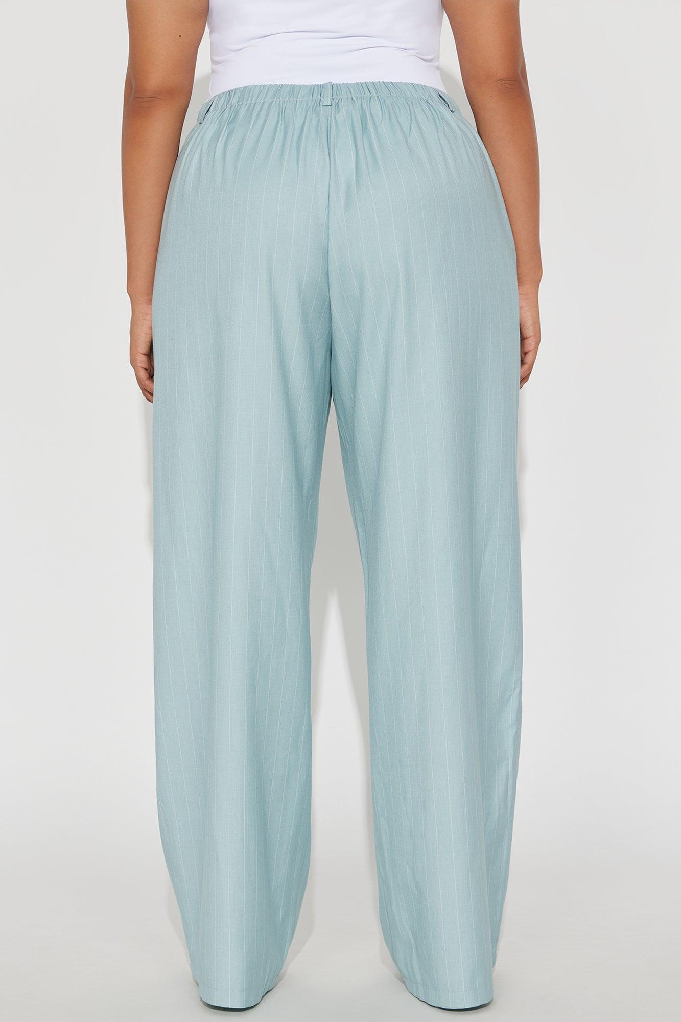 Yessica Pinstripe Wide Leg Trouser - SkyBlue Product Image