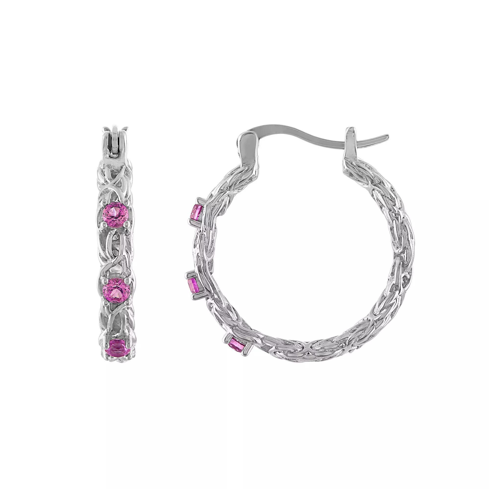 Designs by Gioelli Sterling Silver Gemstone Byzantine Hoop Earrings, Womens, Cr Red Product Image