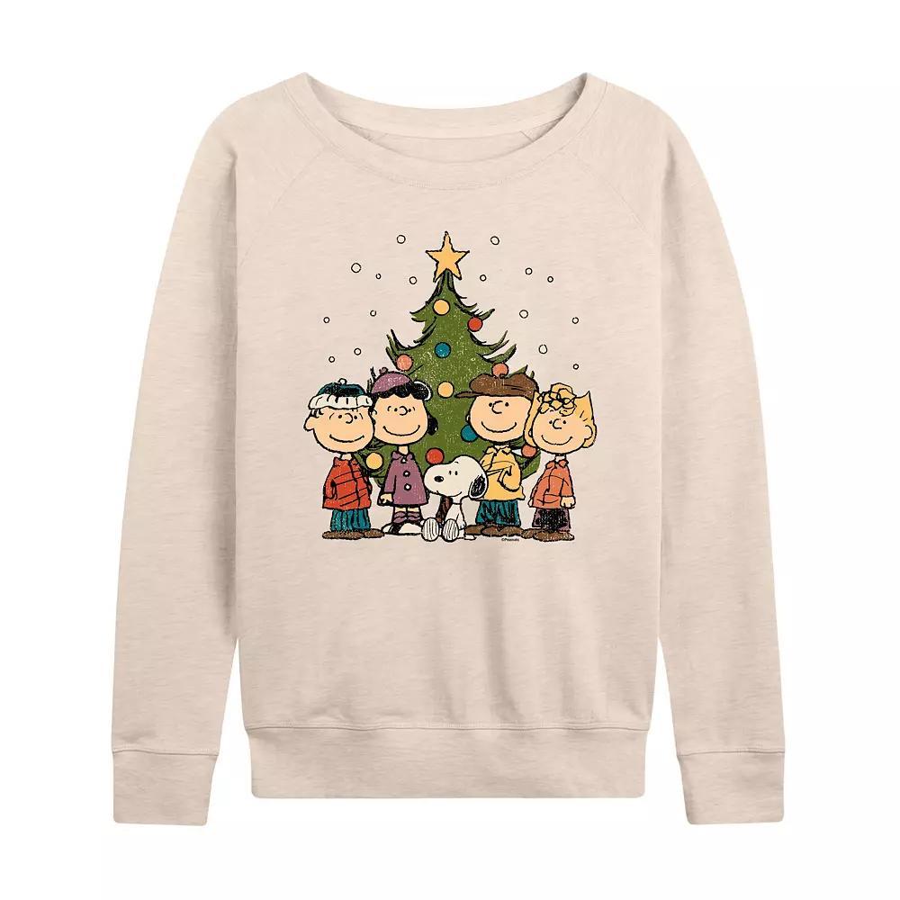 Women's Peanuts Christmas Group French Terry Long Sleeve Tee, Size: Large, Beige Product Image