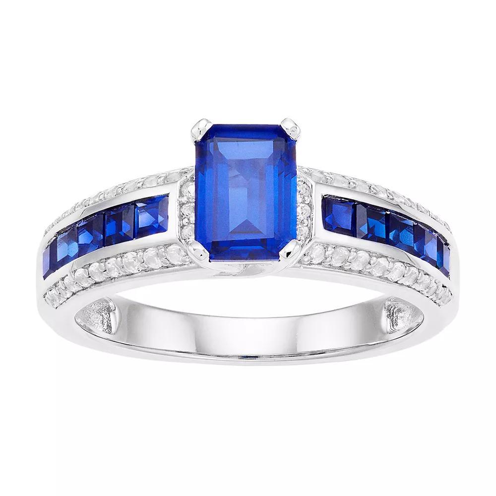 Sterling Silver Lab Created Blue White Sapphire Ring, Women's, Size: 6, Silvertone Product Image