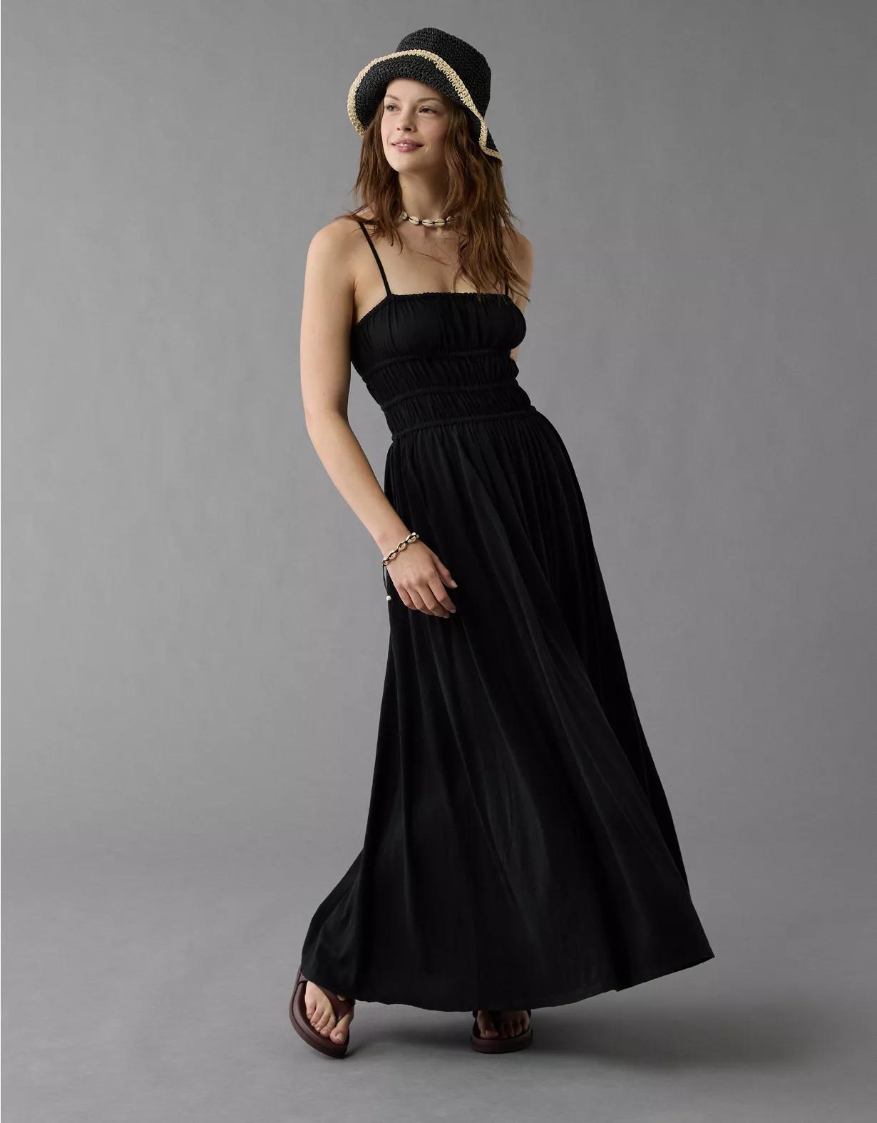 AE Sunchaser Knit Smocked Bodice Striped Midi Dress Product Image