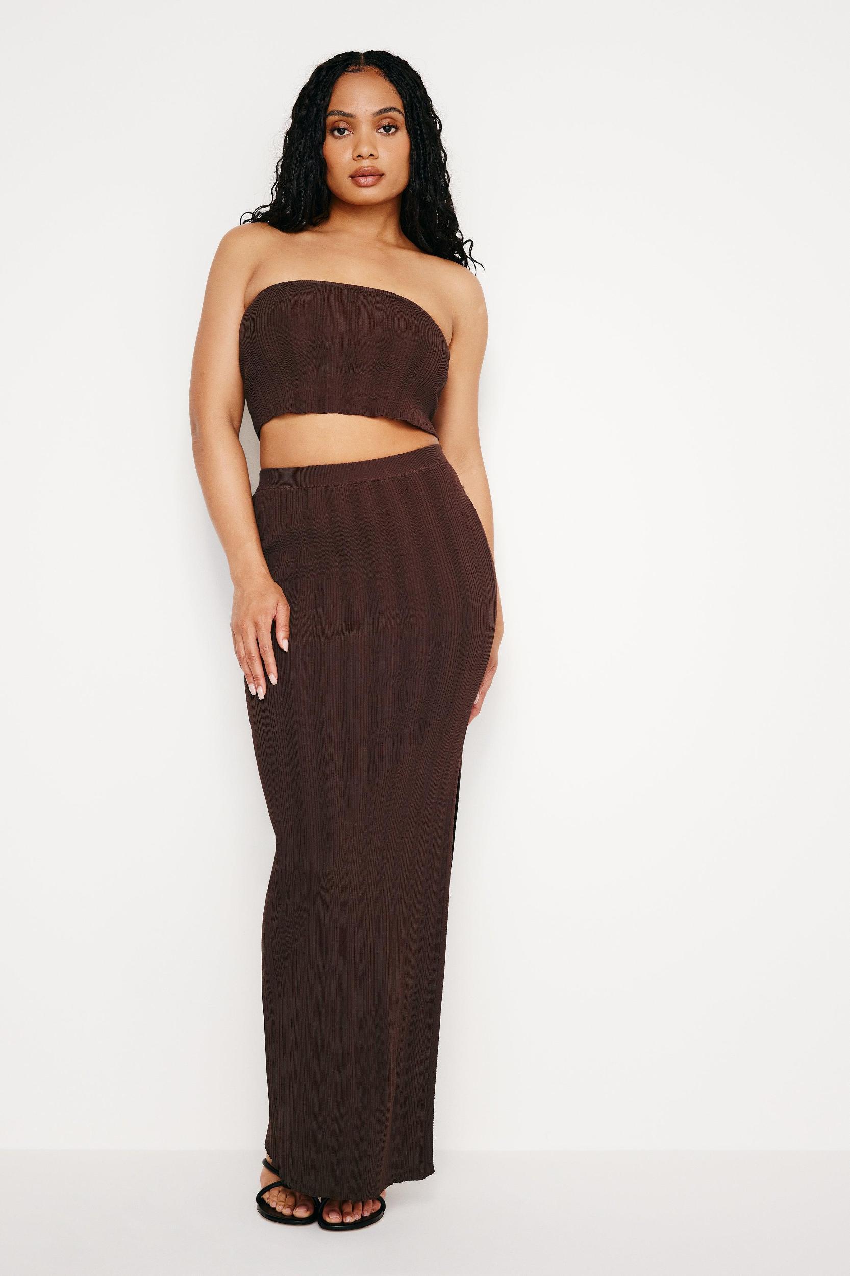 RIBBED KNIT MAXI SKIRT | ESPRESSO001 Product Image