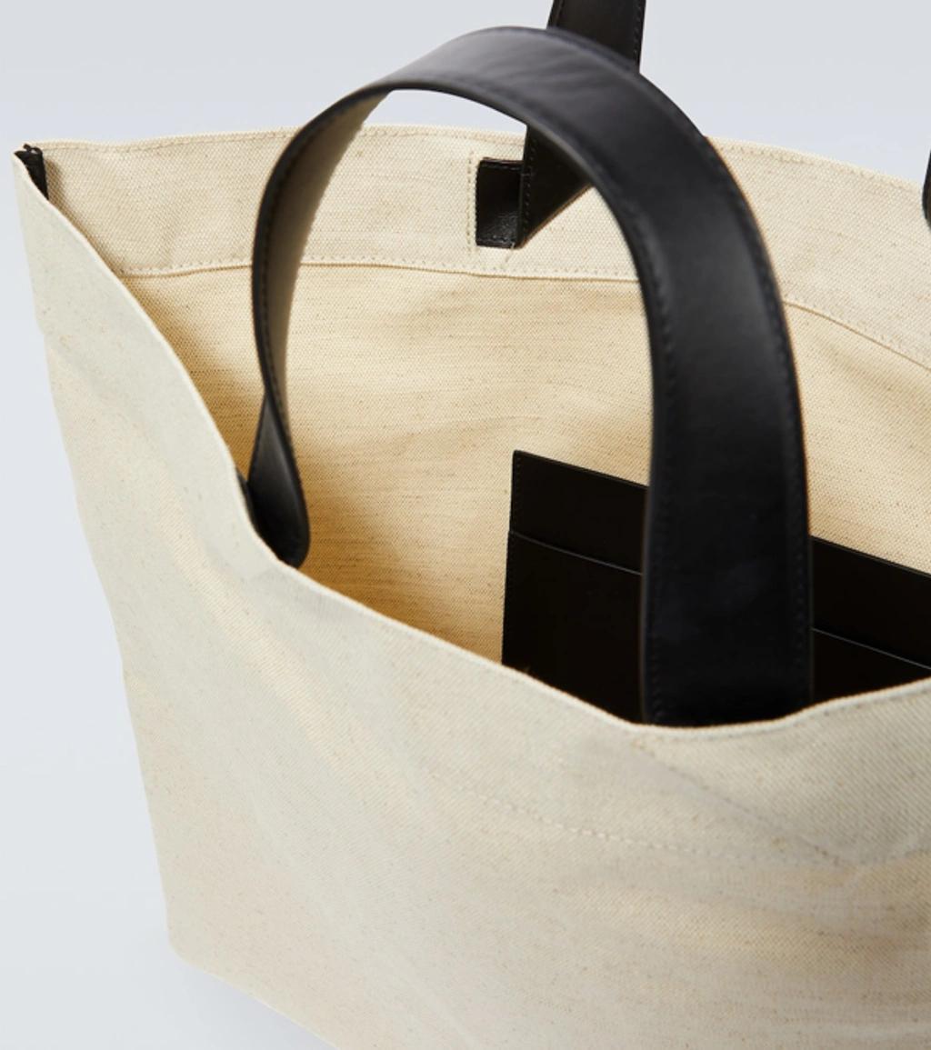 JIL SANDER Large Leather-trimmed Logo-print Canvas Tote Bag In Ecru Product Image