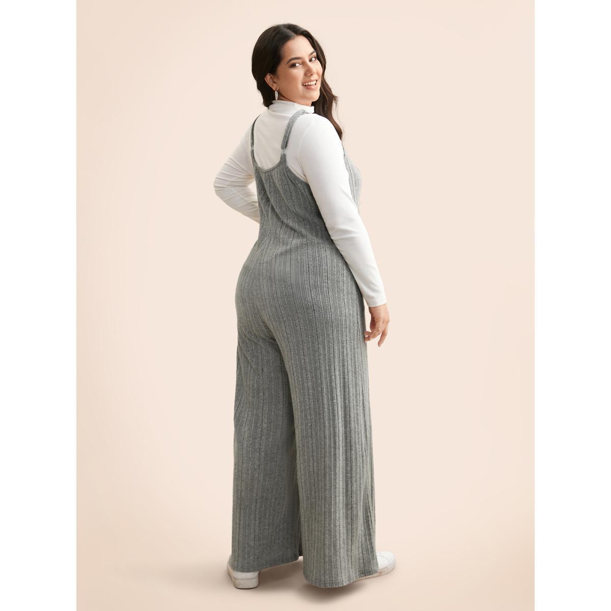 Plus Size LightGray Airy Cozy Cami Wide-Leg Jumpsuit Women Casual Sleeveless V-neck Everyday Loose Jumpsuits BloomChic 14-16/1X Product Image