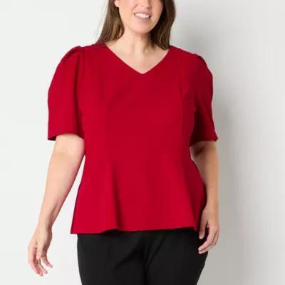 Liz Claiborne Womens V Neck Short Sleeve Peplum Top Plus Product Image