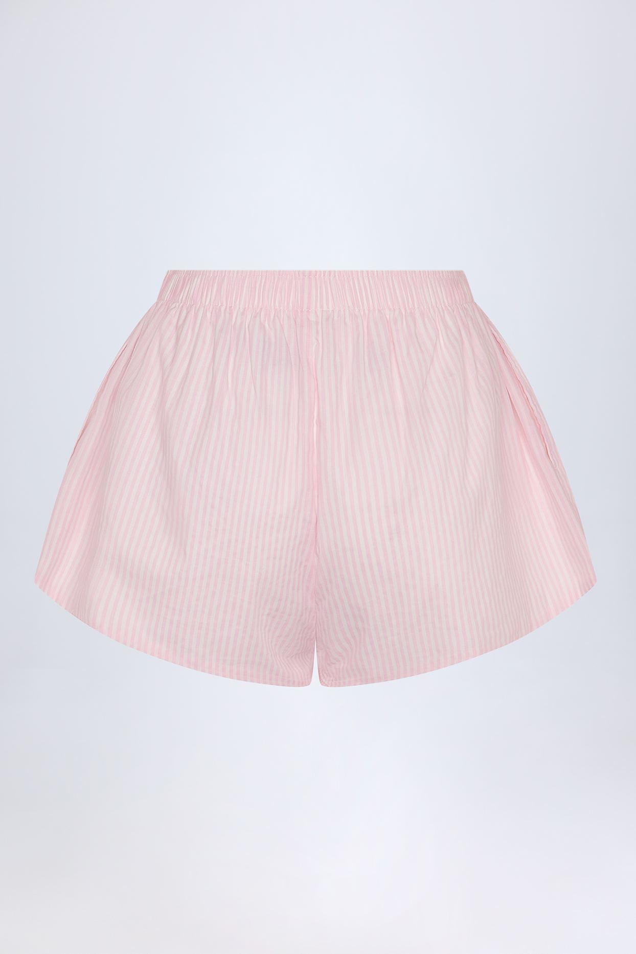 Tie-Front Cotton-Poplin Shorts in Pink & White Stripe Product Image