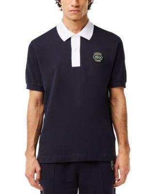 Lacoste Short Sleeve Classic Fit Polo w/ Lacoste Badge (Flour/Black) Men's Short Sleeve Knit Product Image