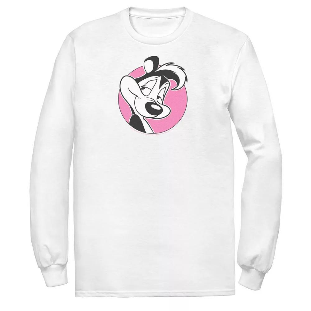 Men's Looney Tunes Pepe Le Pew Pink Circle Portrait Tee, Size: Medium, White Product Image