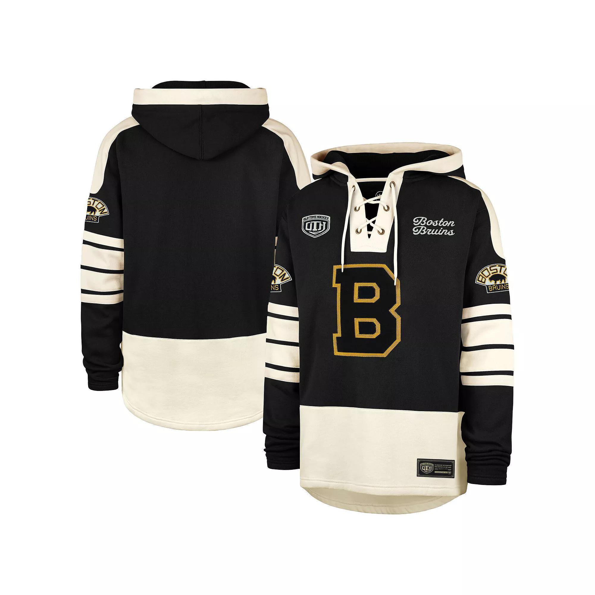 Men's '47  Black Boston Bruins Blue Line Heritage Lacer Pullover Hoodie, Size: XL Product Image