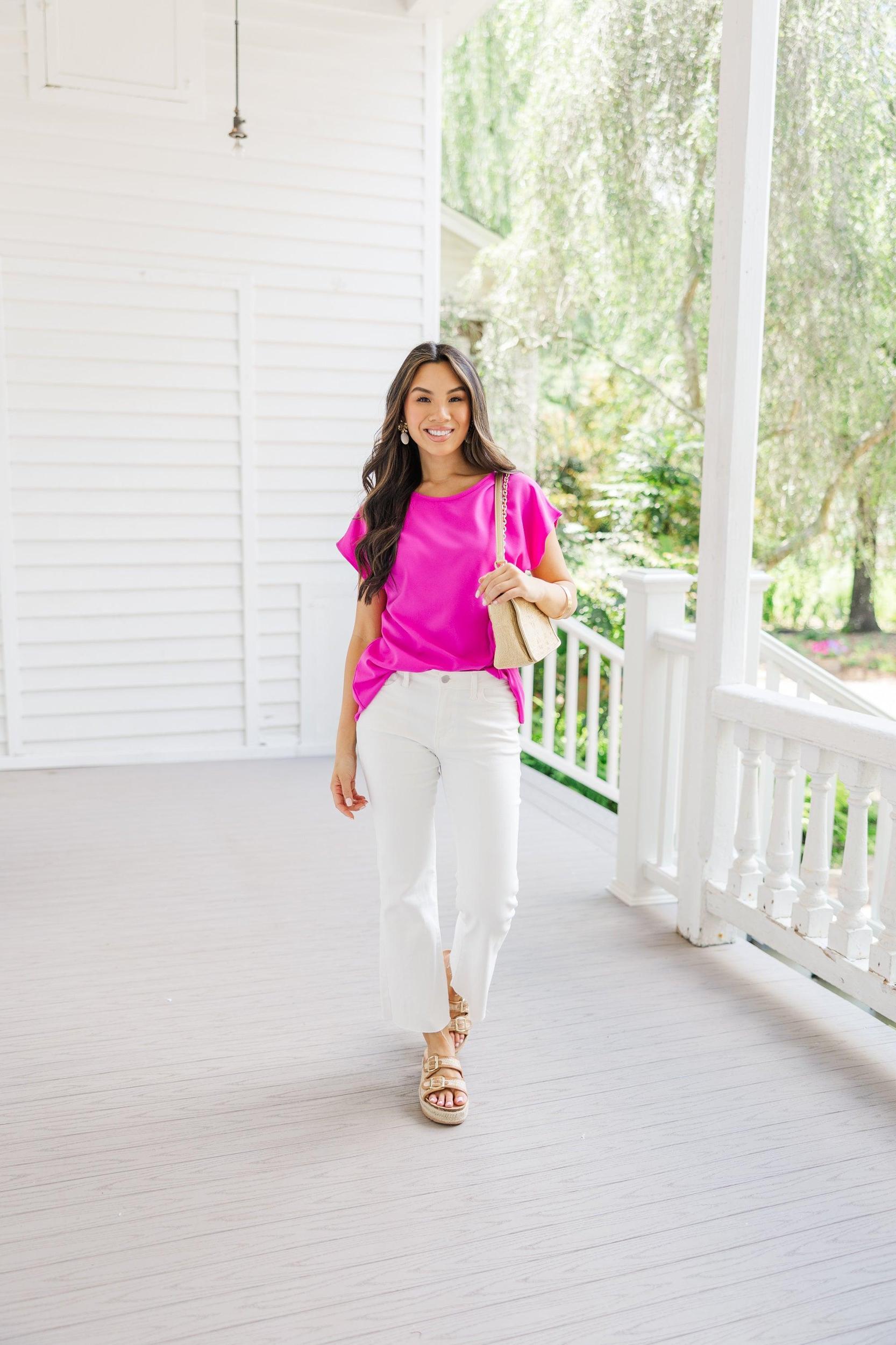 Hello Beautiful Magenta Pink Cap Sleeve Top Female Product Image
